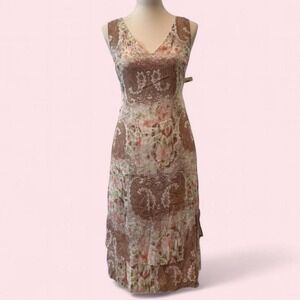 Vintage Carrie Hutton 100% Silk Paisley Floral Midi Dress Tiered Hem Size 12
